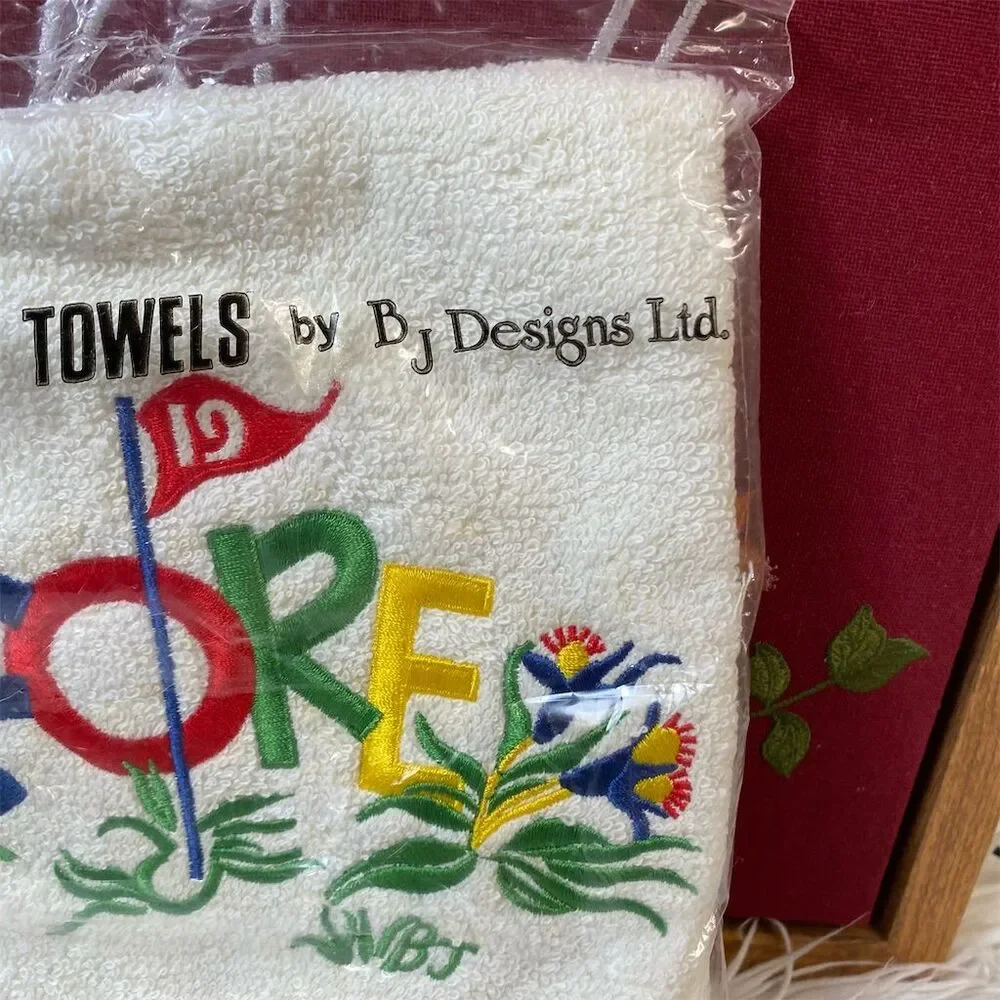 Set of 2 Vintage FORE Golf Sports Towels by BJ Designs Ltd Multicolor Retro
